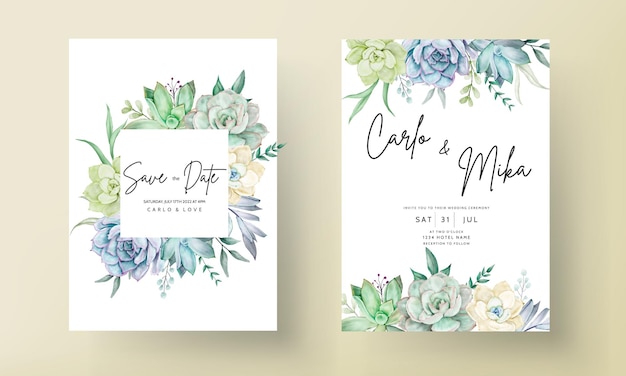 Carte D'invitation De Mariage élégante Avec Une Belle Aquarelle De Fleurs Succulentes