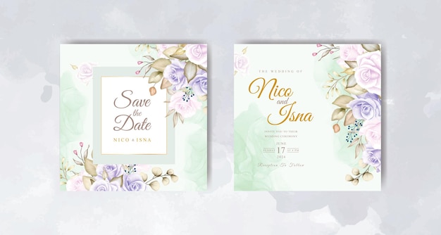 Carte D'invitation De Mariage élégante Avec Une Belle Aquarelle Florale Douce