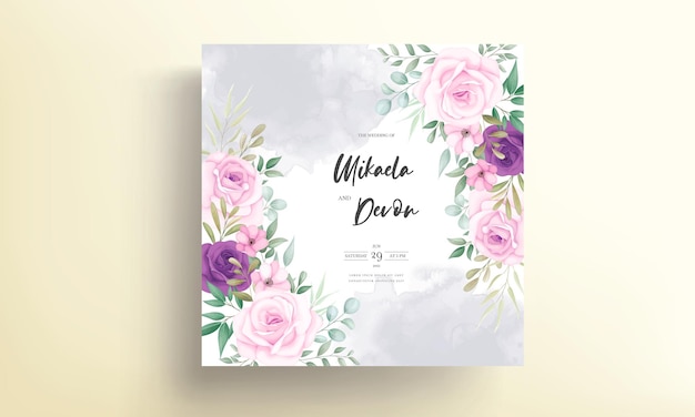 Carte D'invitation De Mariage élégante Avec De Belles Décorations Florales