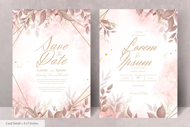 Carte D'invitation De Mariage élégante Avec Des Feuilles D'aquarelle Et De Verdure