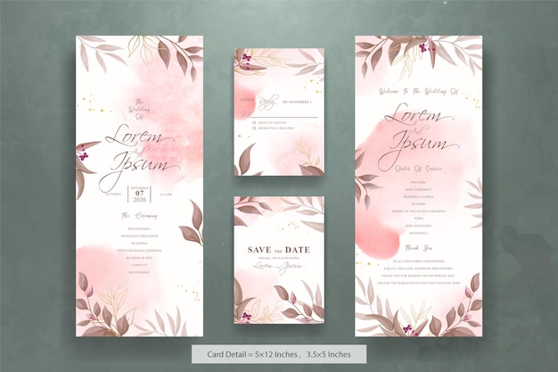 Carte D'invitation De Mariage élégante Avec Des Feuilles D'aquarelle Et De Verdure