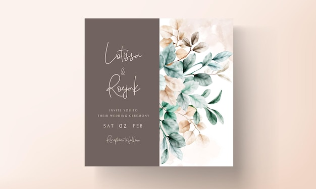 carte d'invitation de mariage élégante feuilles aquarelles de couleur sauge