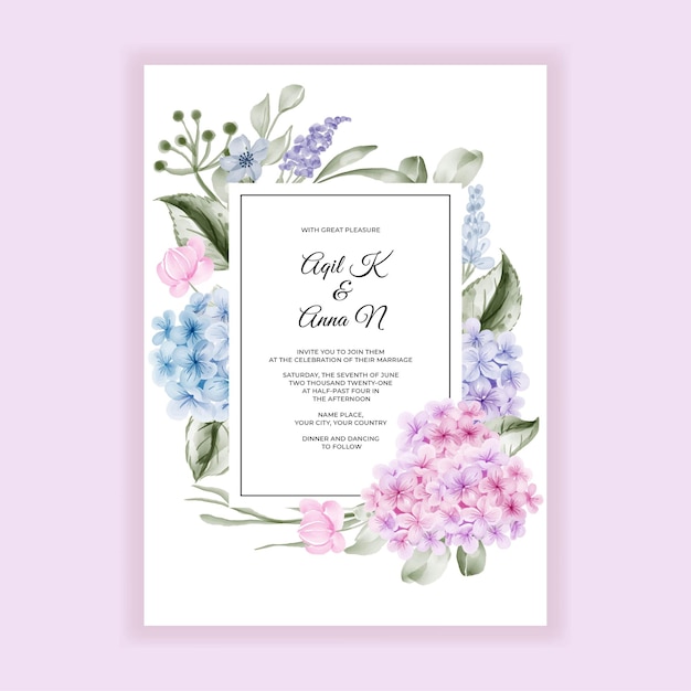 Carte D'invitation De Mariage élégante Fleur Aquarelle Hortensia