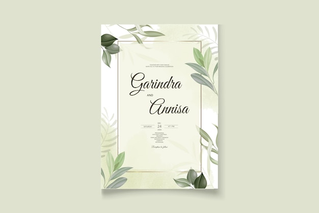 Carte D'invitation De Mariage élégante Avec Modèle De Belles Feuilles Vecteur Premium