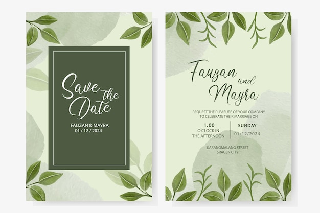 Carte d'invitation de mariage élégante avec des ornements de feuilles