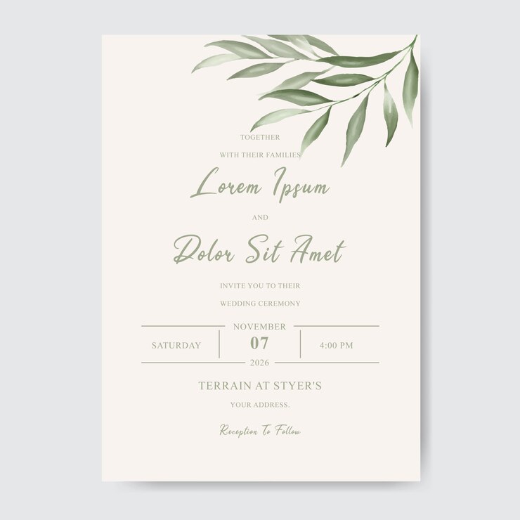 Carte d'invitation de mariage avec feuillage