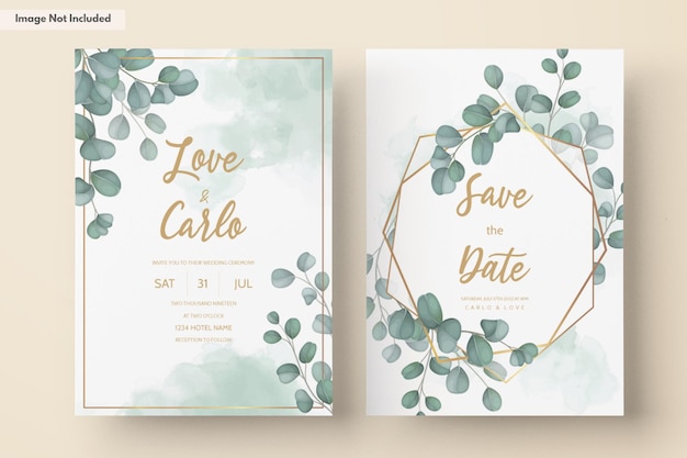 Vecteur carte d'invitation de mariage avec des feuilles d'eucalyptus de verdure