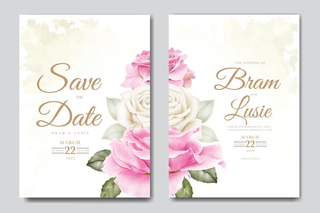 Carte D'invitation Mariage Avec Feuilles Florales Aquarelle