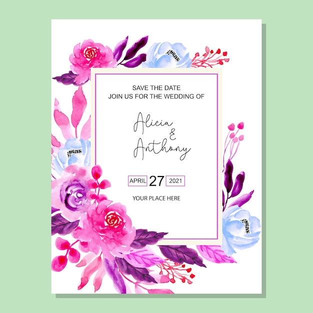 Carte D'invitation De Mariage Fleur Aquarelle Violet