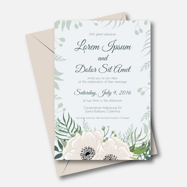 Vecteur carte d'invitation de mariage fleur fond blanc floral