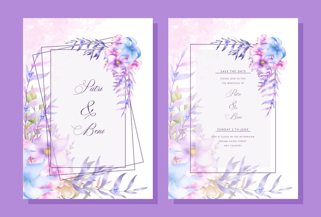 Carte D'invitation De Mariage En Fleurs à L'aquarelle Dessinée à La Main