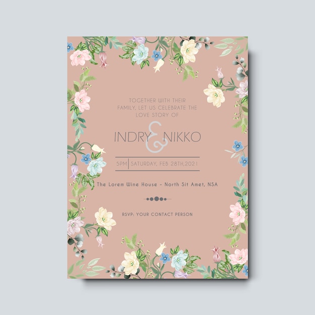 Carte D'invitation De Mariage Avec Des Fleurs Magnifiques Et Artistiques