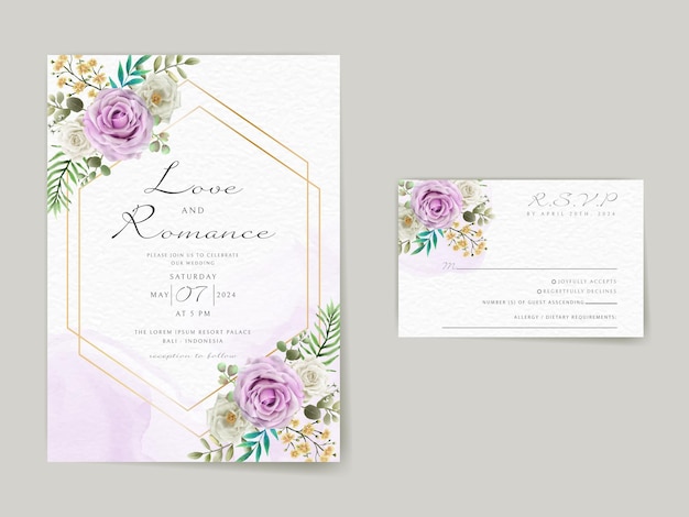 Carte D'invitation De Mariage De Fleurs Violettes Romantiques