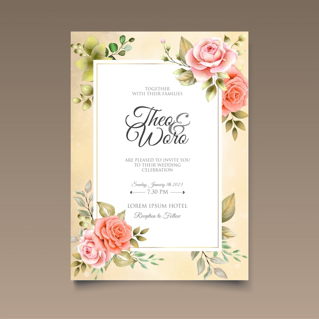 Carte D'invitation De Mariage Floral Aquarelle élégante