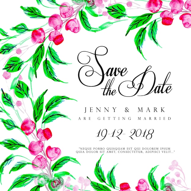 Carte d&#39;invitation de mariage floral aquarelle