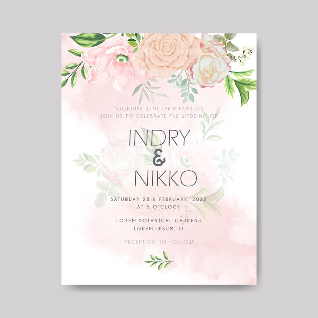 carte d'invitation de mariage floral beau et romantique