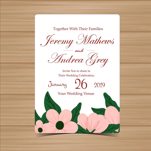 Vecteur carte d'invitation de mariage floral avec de belles fleurs