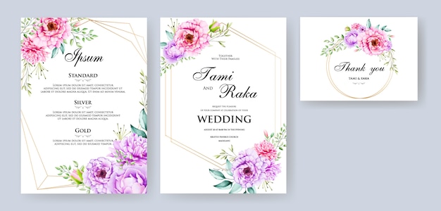 Vecteur carte d'invitation de mariage avec floral coloré et feuilles