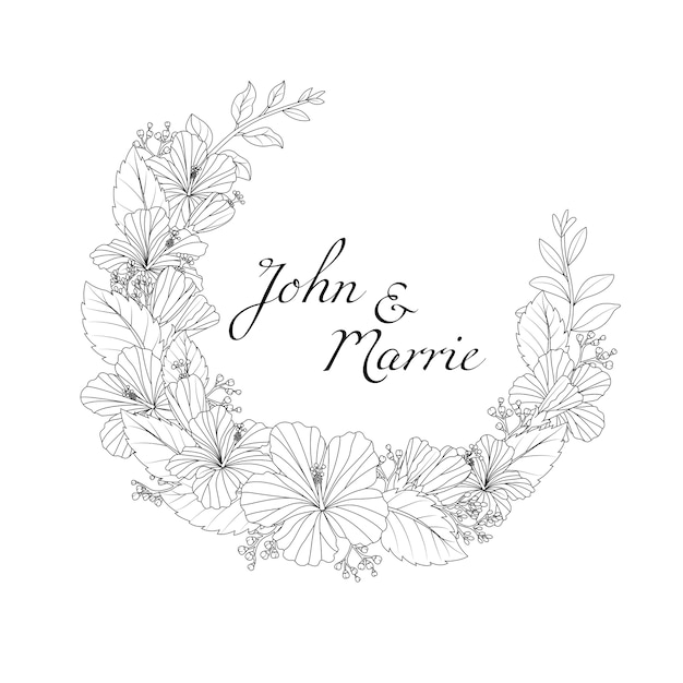 Carte D'invitation De Mariage Floral Dessiné Main Avec Exemple De Texte