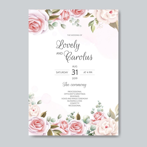 Carte d'invitation de mariage floral dessiné à la main