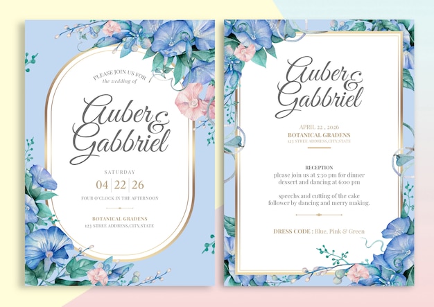 Carte d'invitation de mariage floral dessinée à la main