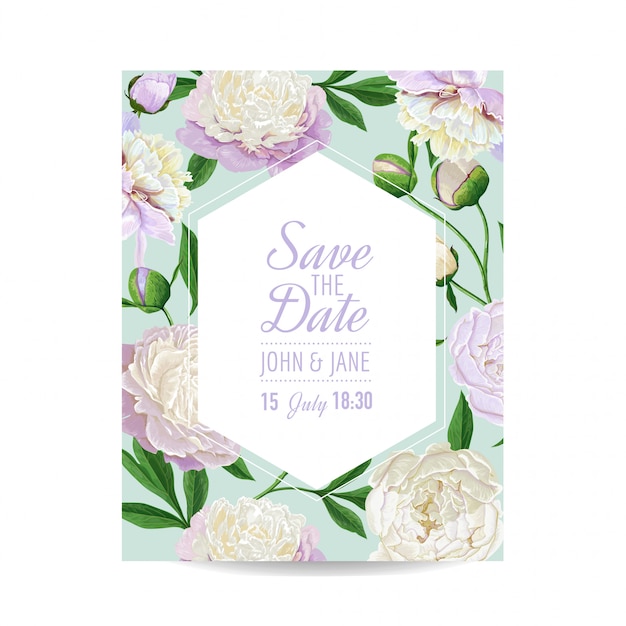 Carte D'invitation De Mariage Floral Avec Des Fleurs De Pivoine