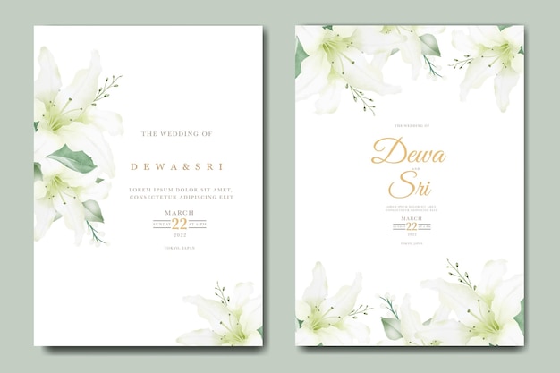 Carte D'invitation De Mariage Floral Lis Aquarelle