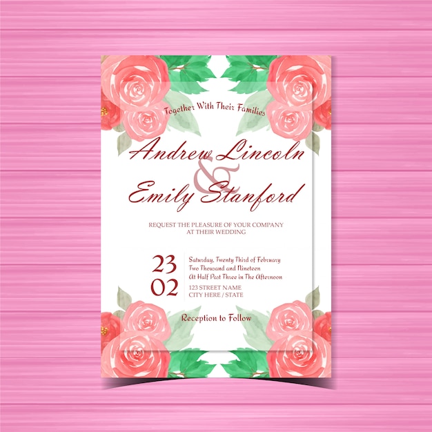 Carte D'invitation De Mariage Floral Rouge