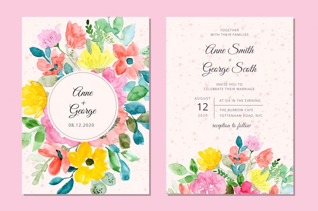 Carte D'invitation De Mariage Avec Fond Aquarelle Floral Doux