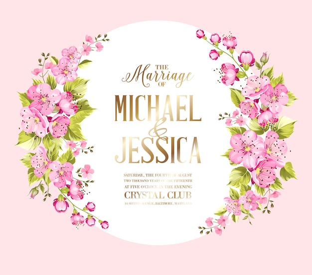 Carte d'invitation de mariage. Illustration florale.