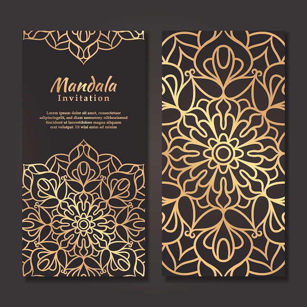 Carte D'invitation De Mariage De Luxe Avec Motif De Mandala En Or, Modèle D'invitation De Mariage Mandala