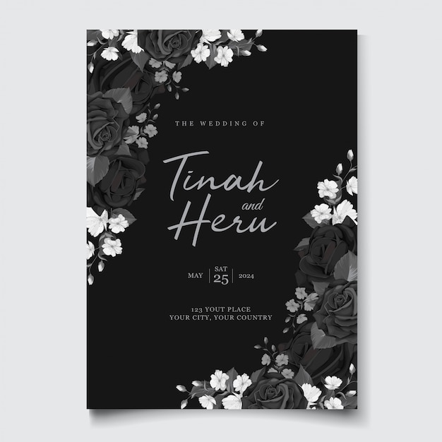 Carte D'invitation De Mariage Magnifique Avec Une Couronne Florale Noire