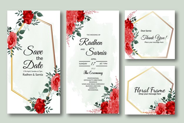 Carte D'invitation De Mariage Merci Avec Rose Rouge Belle Aquarelle Florale En Fleurs Vecteur Gratuit
