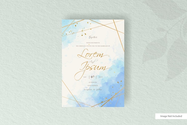 Carte d'invitation de mariage minimaliste avec ligne géométrique et Splash aquarelle coloré abstrait