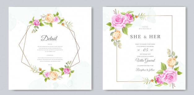 Vecteur carte d'invitation de mariage avec modèle de belles roses