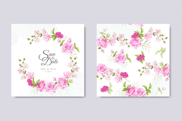 Carte D'invitation De Mariage Avec Modèle De Roses Jaunes Et Roses