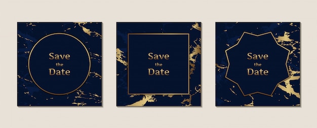 Vecteur carte d'invitation de mariage motif marbre bleu foncé