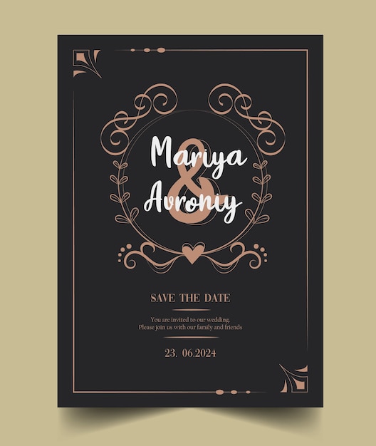 Carte D'invitation De Mariage Ornement Noir