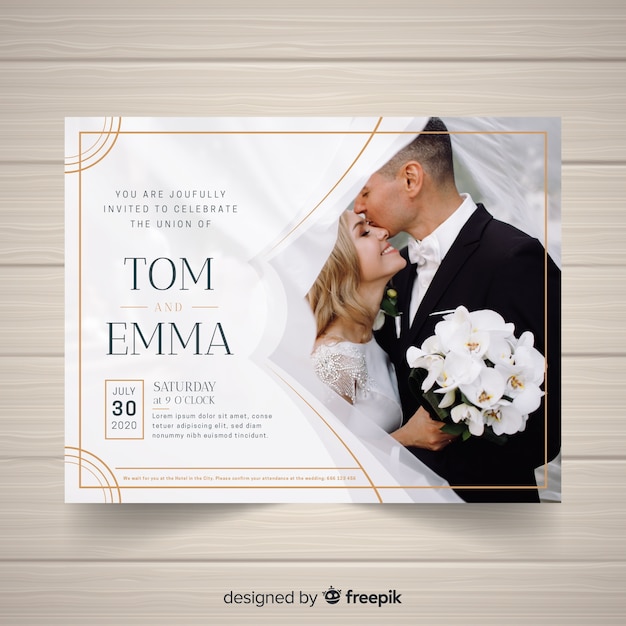 Vecteur carte d'invitation de mariage avec photo