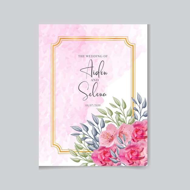 Carte D'invitation De Mariage Rose Floral De Luxe