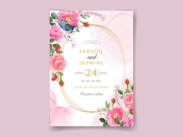 Carte D'invitation De Mariage Rose Et Pivoine élégante