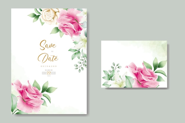 Vecteur carte d'invitation de mariage avec des roses florales aquarelle