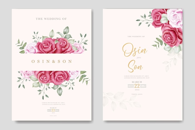 Vecteur carte d'invitation de mariage de roses florales élégantes