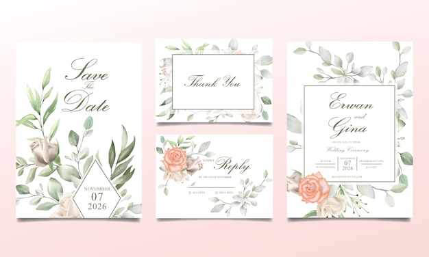 Carte D'invitation De Mariage Sertie D'aquarelle Florale Et De Feuilles