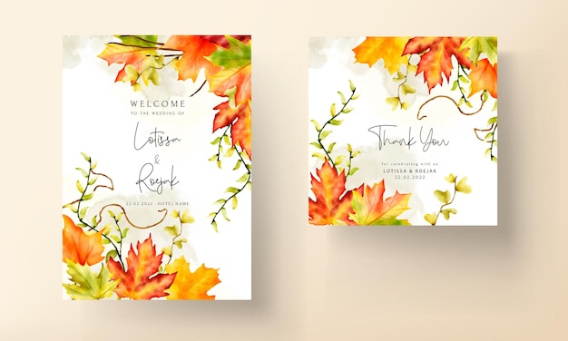 carte d'invitation de mariage sertie de belles feuilles d'érable