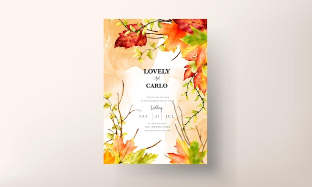 carte d'invitation de mariage sertie de belles feuilles d'érable