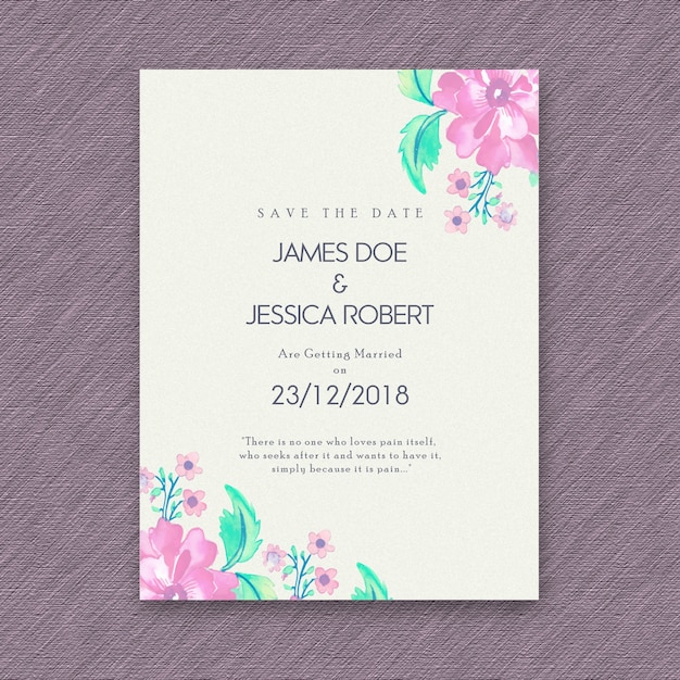 Carte D'invitation De Mariage Vintage Floral Aquarelle