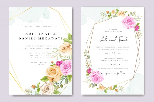 Carte D'invitation Avec Modèle De Belles Roses Jaunes Et Roses