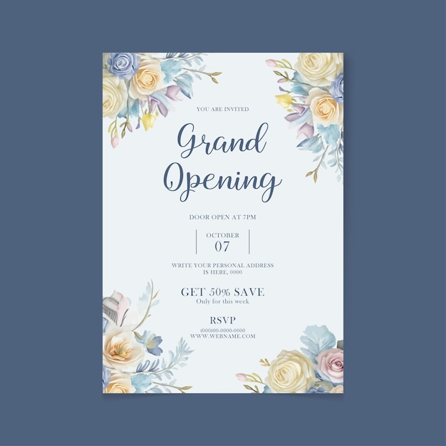 Carte d'invitation à l'ouverture avec des fleurs vertes