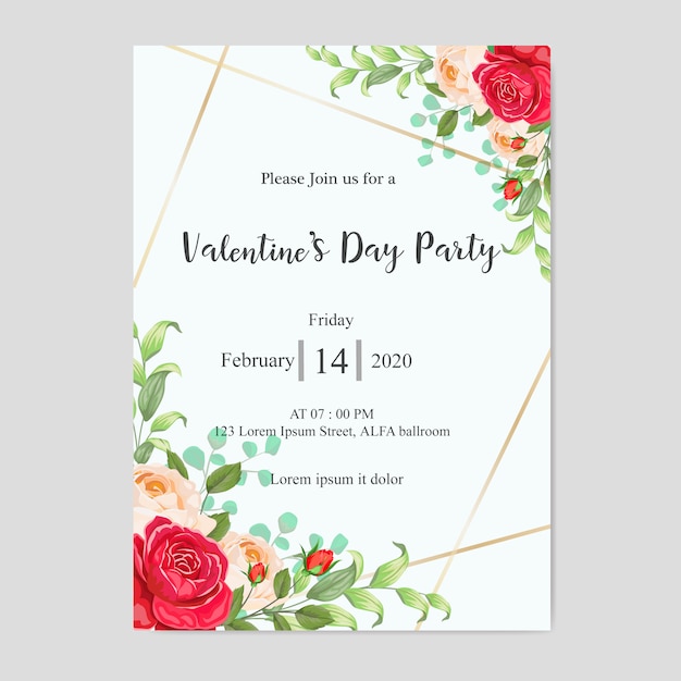 Carte D'invitation à La Saint-valentin Avec De Belles Fleurs